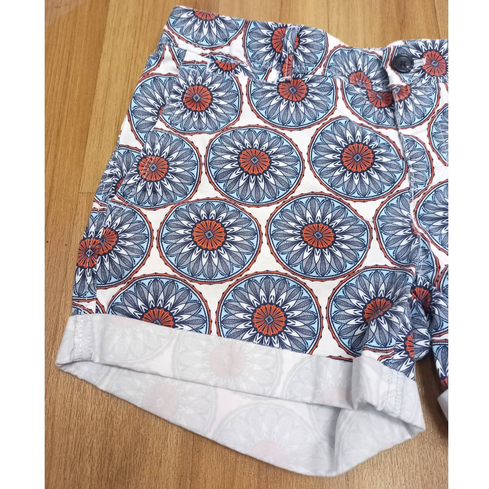 Banana Republic Women Sz 0 White Blue Coral Shorts Boho Mandala Cuff Denim - Picture 2 of 5